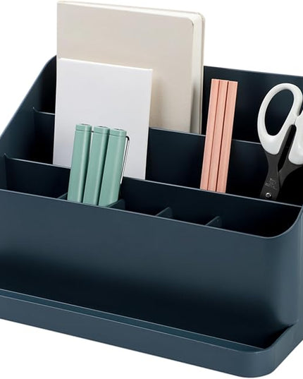 BLUE GINKGO Desk Organizer – Korean-Made Office Storage for Pens, Notes, Mail, and Supplies (Prussian Blue)