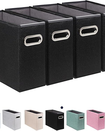 4 Pack Letter Size File Storage Box Collapsible, Fabric Hanging File Folders Organizer, Portable Office Document Holder with Metal Handle, Smooth PVC Rails, Black