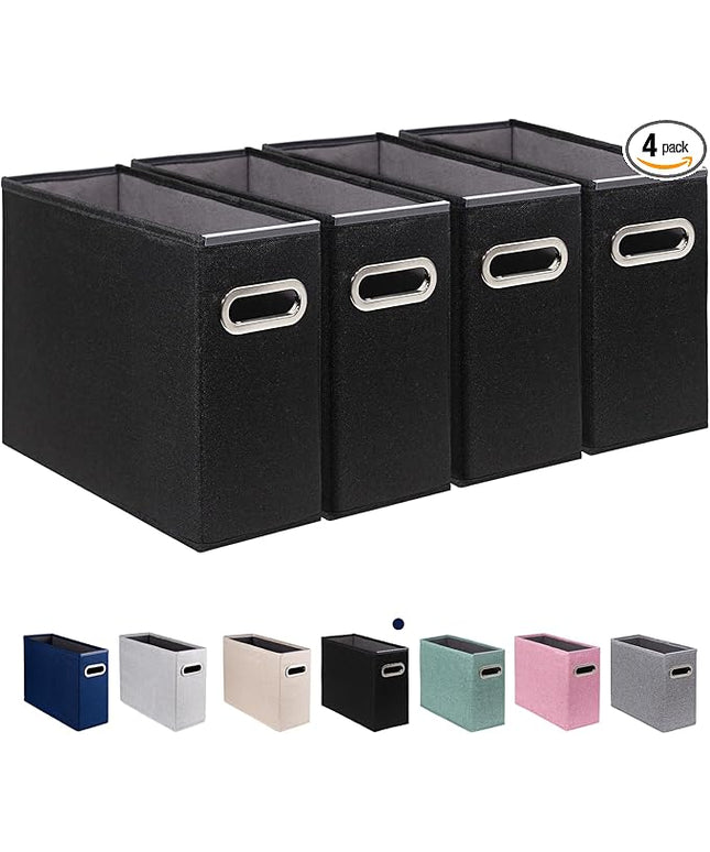 4 Pack Letter Size File Storage Box Collapsible, Fabric Hanging File Folders Organizer, Portable Office Document Holder with Metal Handle, Smooth PVC Rails, Black