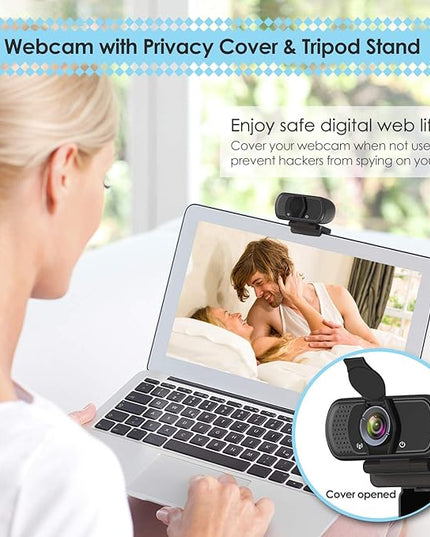 ToLuLu 1080P Webcam with Microphone, HD Webcam Web Camera with Tripod Stand, Widescreen USB Computer Camera, Streaming Mic Web cam for Online Calling/Conferencing,Facetime/YouTube Desktop Laptop PC