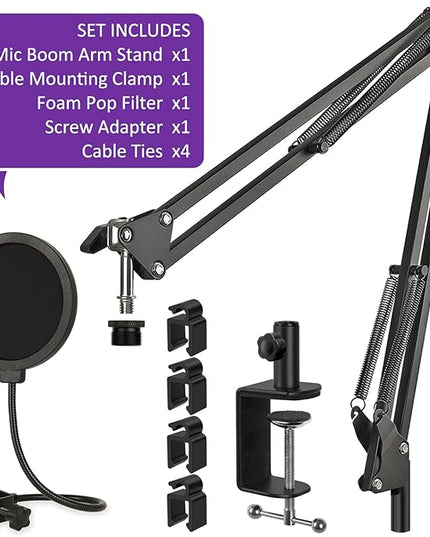 Mic Boom Arm, Adjustable Mic Arm for Shuer MV7+ Shuer MV6 HyperX QuadCast Shure SM7B Blue Yeti and Most Microphone for Podcast Gaming Streaming Recording