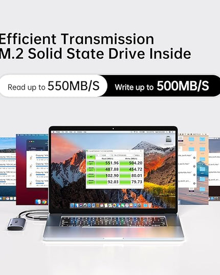 SSK 512GB SSD External Hard Drive, Portable SSD Up to 550MB/s Fast Solid State Drives External, USB 3.2 Gen2 for iPhone 15/16 Pro, Win, Mac, Android with LED Light, Trim, Smart Supported