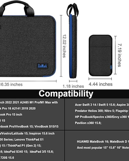 Laptop Case 15.6 Inch Briefcase Military-Grade Protection with Detachable Belt Bag, Compatible All Model of 15-16 Inch MacBook Pro and Most Popular 15.6 Inch Notebooks Chromebooks (Black Blue)