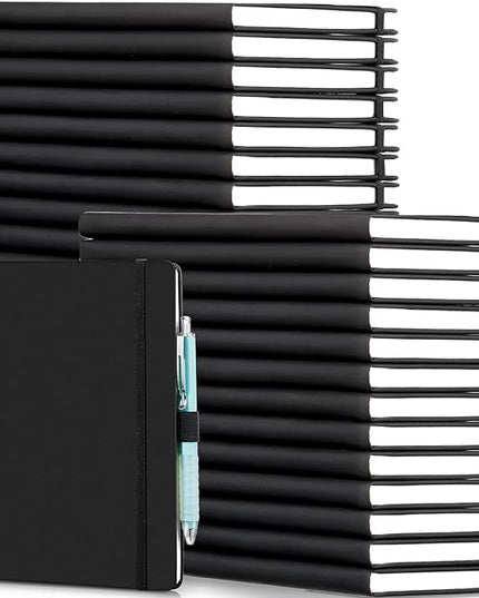 Laumoi 28 Pack PU Leather Lined Notebook Journal Bulk A5 Hardcover Notebook College Ruled 5.5 x 8.2 Inch Journal with Pen Holder for School Business Work Writing(Black,Simple)