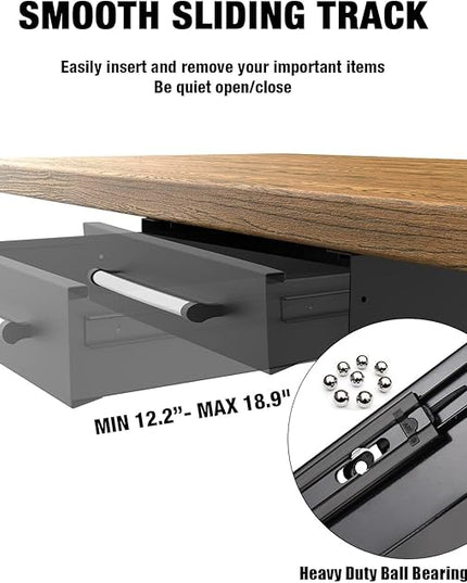 UNITEDPOWER Under Desk Drawer Storage, Pull-Out Office Hidden Counter Drawer, Metal Sliding Organizer Mount Below Table, Optional Bracket Height, Black