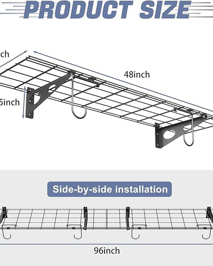 WALMANN 2 Pack Garage Wall Shelves, 1 x 4 ft/12 * 48 inch Wall Mounted Storage Shelves for Garage Heavy Duty Floating Shelving, Holds Up to 220 lbs(Black)