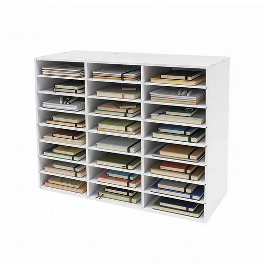 Dorfury 24 Slot Mail Sorter Organizer, Wood Literature Organizer Student Mailbox for Classroom, Desktop File Paper Storage Rack for Office Home School - 29" L×11.9”W×23.5“H (White, 24-Compartment-B)