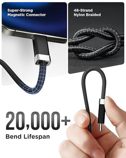 Magtame USB C to USB C Cable, 3.3FT StayCable with Anti-Drop Magnetic Holder, Braid 60W Type C Fast Charging Cord for Bedside/Car, Compatible with iPhone 17/16, Laptop