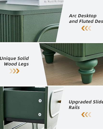9 Drawer Fluted Dresser for Bedroom, Mid Century Modern Chest of Drawers, Wood Storage Small Dresser Organizer for Bedroom Living Room Hallway Closet, Green