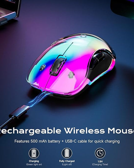 memzuoix 2.4G Aesthetic Wireless Mouse - Customizable Covers & LED Mood Lighting - Rechargeable Ergonomic Design, 5 Buttons, 1200 DPI for Office, Laptop, Mac - White