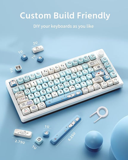 MOA Profile Keycaps - Cute Kitten Theme, PBT Key caps Dye-Sublimation, Custom 131 Keys Set for Cherry Gateron MX Switches Mechanical Keyboard