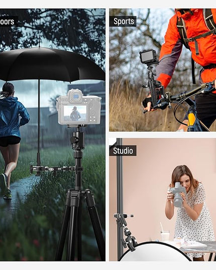 NEEWER Double Super Clamp Camera Mount with Magic Arm, NATO Interface, Cold Shoes, 1/4" Locating Holes for ARRI, Desk Studio Photography Light Stand Pole Cross Bar Umbrella Holder Clamp Mount, UA060