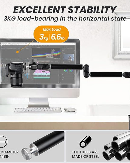 TARION Overhead Camera Desk Mount - 360° Flexible Articulating Arm with 3/8'' Screw and 1/4'' Screw Ballhead for DSLR SLR Mirrorless Cameras Projector Ring Light TKA01-M