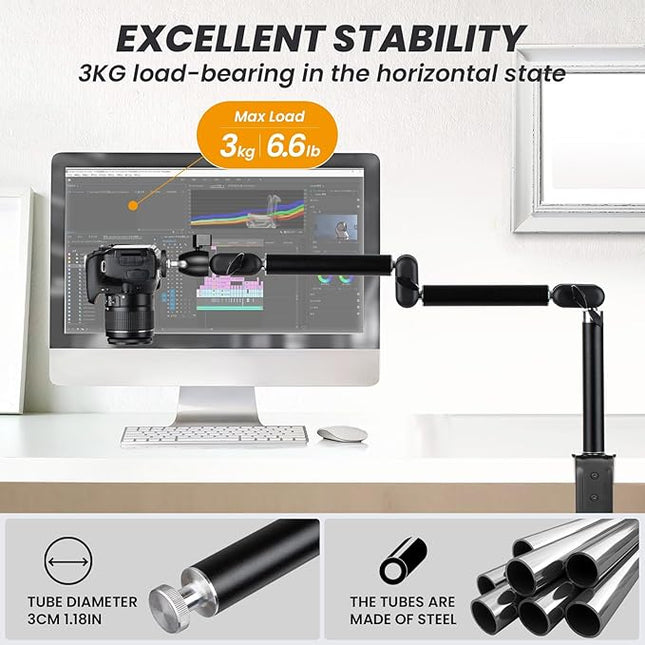 TARION Overhead Camera Desk Mount - 360° Flexible Articulating Arm with 3/8'' Screw and 1/4'' Screw Ballhead for DSLR SLR Mirrorless Cameras Projector Ring Light TKA01-M