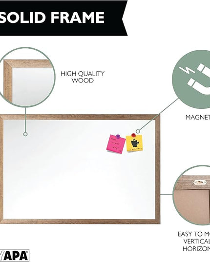 Ilyapa Extra Large Dry Erase Board for Wall - Wood Framed Magnetic White Board - 24 x 36 Inches Decorative Wall Hanging Menu Whiteboard - Brown