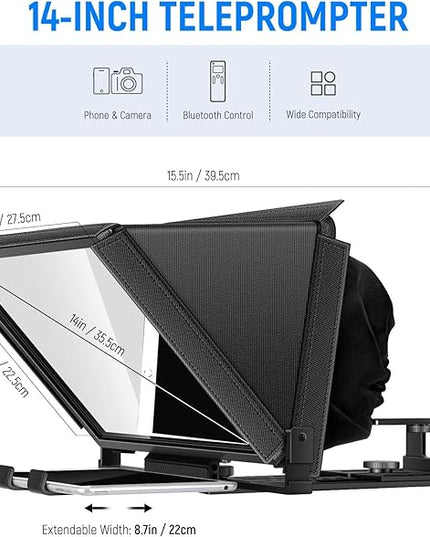NEEWER X12 14 inch Aluminum Alloy Teleprompter for iPad Tablet Smartphone DSLR Cameras with Remote Control, Carry Case, APP Compatible with iOS/Android for Online Teaching/Vlogger/Live Streaming