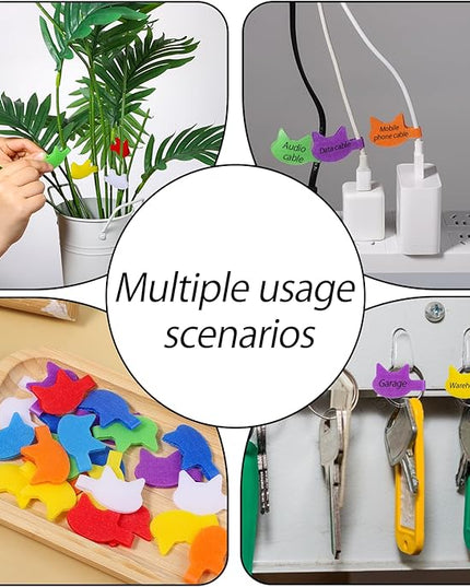 32 PCS Cat-Shaped Cable Labels - Reusable Write-On Cord Organizers for Wires, Chargers, Electronics | 8 Color Kitty Wire Labels for Home & Office