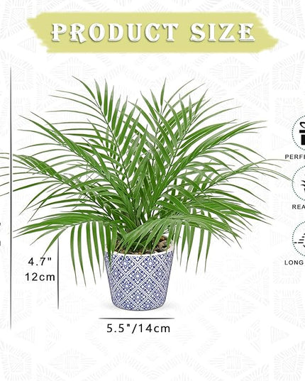Hollyone Large Artificial Potted Plants Fake Palm Plants 16" Faux Green Plant Plastic Tropical Palm Tree in Blue and White Ceramic Pots Bohemian for Home Room Office House Indoor Decoration