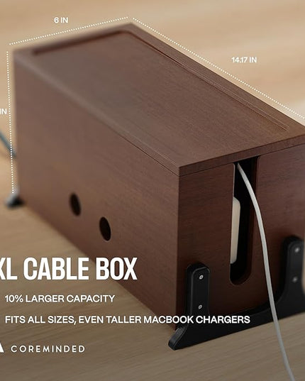 Extra Large Cable Management Box, Wood Cord Hider Box & Organizer for Power Strip, TV Wires & Desk Cable Storage