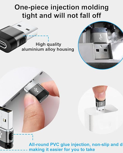 USB C Female to USB Male Adapter 6 Pack,USB to USBC Adapter,A to C Charger Converter,USB OTG Adaptor for iPhone 16 15 14,MacBook,Laptop,PC,Tablet,Phones(Grey)