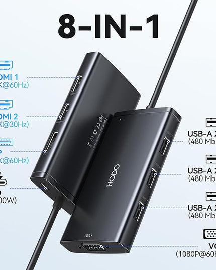 USB C Docking Station Dual Monitor Adapter for Dell HP, Laptop Docking Station 3 Monitors Quadruple Display USB C Hub Dongle to 4K HDMI+DisplayPort+VGA,3 USB2.0,100W PD, 8 in 1 Thunderbolt Dock