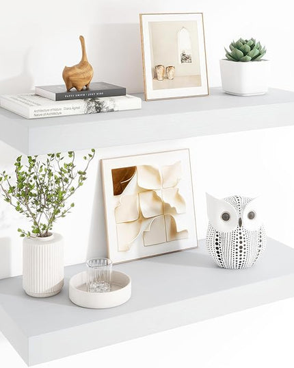 Heimlove 12" Deep Floating Shelves, 36 x 12 Inch Wall Mounted Long Floating Shelf with Invisible Brackets, for Home Decor, Bedroom, Kitchen, Living Room, Bathroom - 2 Pack, White