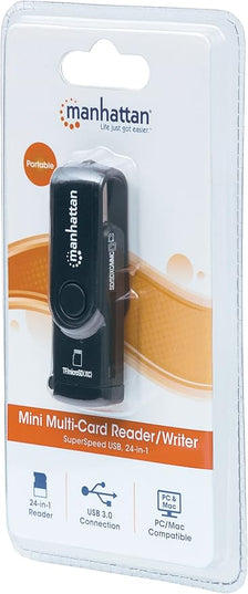 Manhattan Mini Multi-Card Reader/Writer, SuperSpeed USB 3.0, External Card Reader & Writer, 24-in-1, Mobile