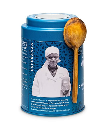 JusTea CHAMOMILE DREAM | Loose Leaf Herbal Tea | Tin with Hand Carved Tea Spoon |40+ Cups (1.6oz) | Caffeine Free | Award-Winning | Fair Trade | Non-GMO