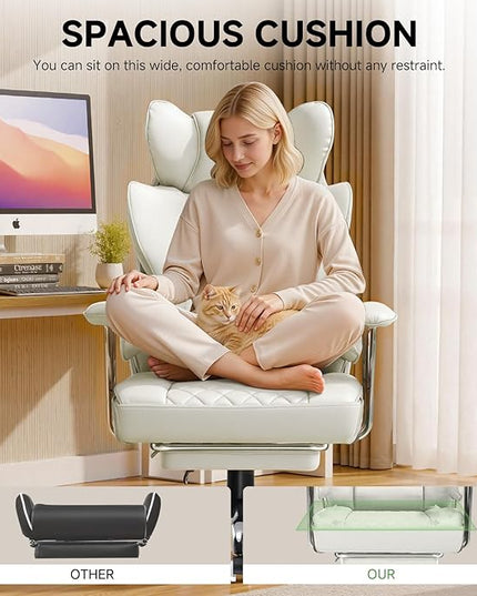 COMHOMA Big and Tall Office Chair, High Back Leather Gaming Chair with Footrest, Executive Ergonomic Office Chairs with Pocket Spring Lumbar Support and with Outward Fixed Soft Armrests