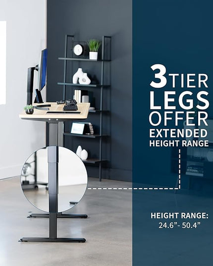 VIVO Electric 60 x 24 in Dual Motor Sit Stand Desk, Memory Height Adjustment, 2B Series, Light Wood Top Black Frame, DESK-KIT-2B6C