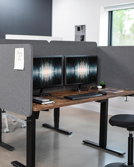 VIVO Clamp-on Privacy Panels 60 x 24 inch (x1), 24 x 24 inch (x2), Sound Absorbing Cubicle Desk Dividers, 3 Acoustic Partitions, Dark Gray, PP-3-V108D