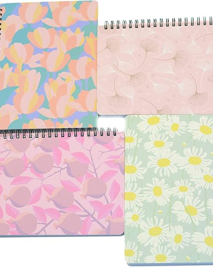 Yansanido Spiral Notebook, 4 Pcs A5 Thick Leaves Design Hardcover 8mm Ruled 4 Color 80 Sheets -160 Pages Journals for Study and Notes (Leaves)