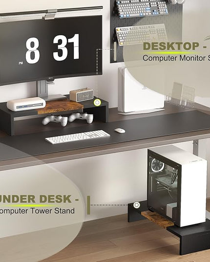 TEAMIX 20 inch Monitor Riser, Sturdy Wood Desktop Riser for TV/PC/Laptop/Printer, TV Riser Stand Computer Shelf with Storage for Home Office