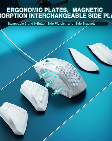 SOLAKAKA SM809 Gaming Mouse for MMO,24000 DPI,16 Programmable,RGB PC Gaming Mice,White
