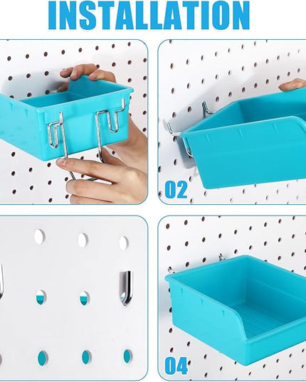 Roowest 60 Pcs Pegboard Cups Pegboard Bins Set, Wall Organizer with Hooks and Loops, Hooks Assortment Organizer Accessory for Office Storage Garage Craft Workshop(Blue)