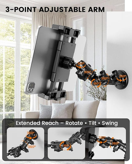 OHLPRO Heavy Duty Drill Base Tablet Mount for Truck Dashboard, 360° Rotating Adjustable Arm, Soporte para Tableta para Auto Fits 5–17 Inch Devices, Secure iPad Holder for Car & Commercial Vehicles
