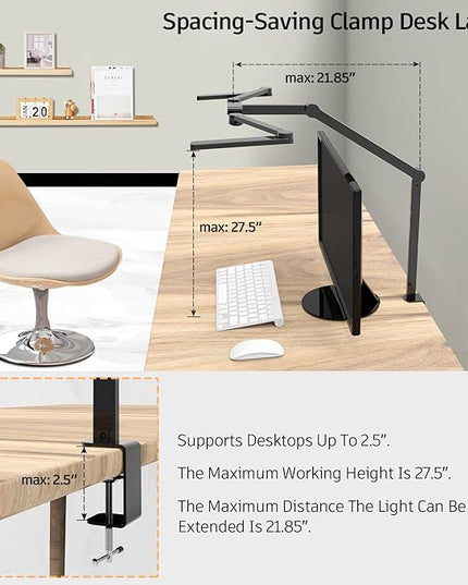 Transformable LED Desk Lamp, 41.5" Large Architect Desk Lamp with Clamp, 3 Light Bars Desk Light for Home Office, 24W Auto Dimming Office Lighting Table Light for L Shaped Desk