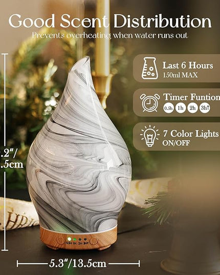 Porseme 150ml Essential Oil Diffuser Glass Color Changing Aroma Air Diffusers Aromatherapy Ultrasonic Cool Mist Humidifier 6 Running Hours Waterless Auto-Off for Sleeping, Yoga, Office, Spa (Ink)