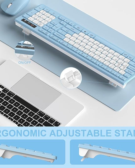 Wireless Keyboard and Mouse Combo, Full-Sized Wireless Keyboard and Adjustable DPI Mouse, 2.4GHz USB Receiver, Silent Keyboard and Mouse for PC, Windows, MAC, Desktop, Laptop(Sky Blue-B)