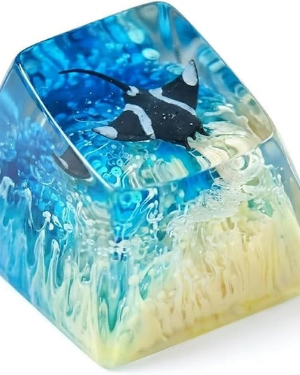 Manta Ray Artisan Keycap Light Yellow Blue Coral R1 SA Profile Custom Sea Creatures Keycaps 1U ESC Handmade Gaming Resin Key Cap Cherry MX Switch Compatible Mechanical Keyboard Manta Ray Lover Gift