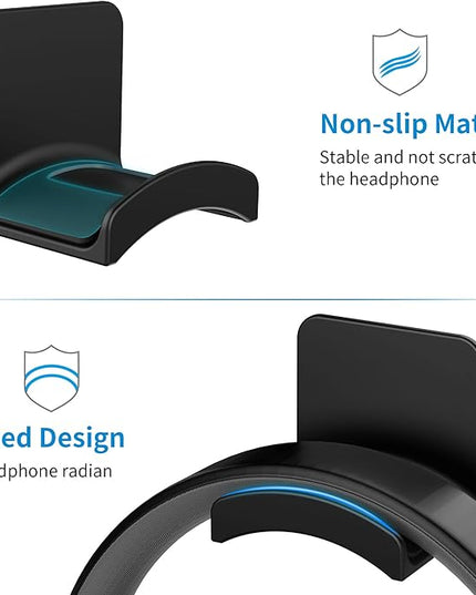SOKUSIN Headphone Stand Headset Holder - Adhesive Gaming Earphones Hanger, Universal Desk Wall Mount Hook for All Headphone/Controller, Compatible with Beats, AirPods Max,Sony, JBL (Black)