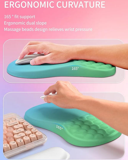 Hokafenle 2in1 Combination, Wave Keyboard Wrist Rest and Ergonomic Curvature Mouse Pad Wrist Support for Relieve Wrist Pain, Filled with Soft Cushion Memory Foam, Gradient Green