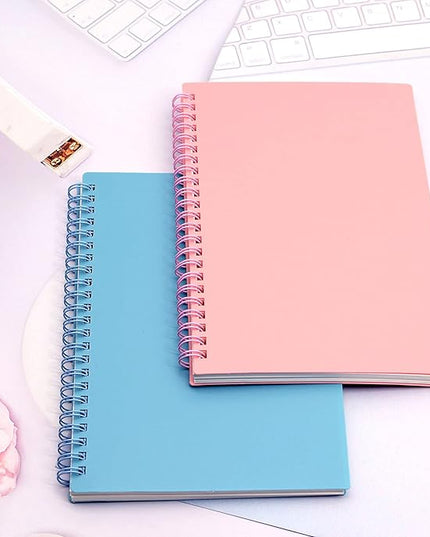 Yansanido Spiral Notebook, 4 Pcs A5 Thick Plastic Hardcover 8mm Ruled Pink 80 Sheets -160 Pages Journals for Study and Notes (Ruled-4pcs Light Pink, A5)