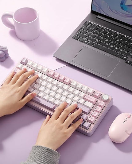 YUNZII B75 PRO Wireless Mechanical Keyboard,75% Layout with Knob,Hot Swap Gasket Custom Structure,Creamy Pre-lubed Switches,RGB Backlit,Bluetooth/Type-C/2.4G for Win/Mac(Milk Switch,Purple)