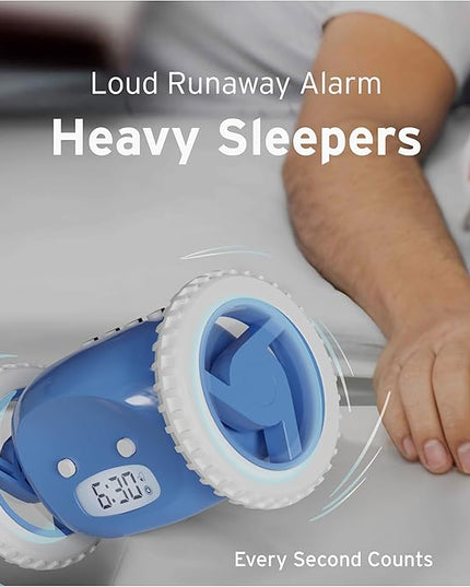 CLOCKY Extra Loud Alarm Clock for Heavy Sleepers on Wheels Rolls Runs Away Vibrating Easy to Set Super Smart Snooze Digital Bed Shaker Alarm Clock Funny Gift for Adults Kids Teens Bedrooms (Blue)