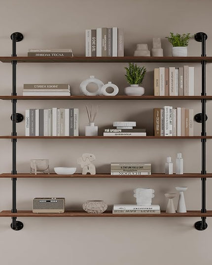 Floating Shelves for Wall Bookshelf Industrial Pipe Shelving Shelves 48 Inch 5 Tier Natural Wood Planks Rustic Wall Shelves Hanging Bookshelves Farmhouse Kitchen Shelving