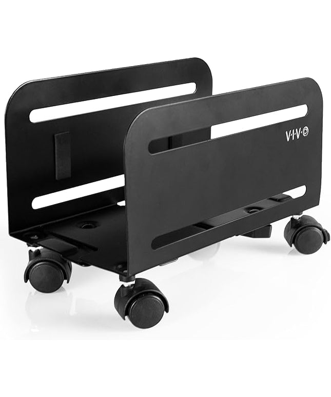 VIVO Computer Mid-Tower Case, CPU Steel Rolling Stand, Adjustable Mobile Cart Holder with Locking Caster Wheels, Black, CART-PC01