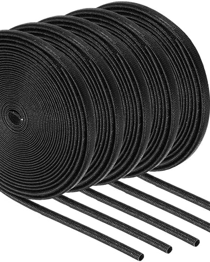 MECCANIXITY 5Pcs Wire Insulation Braid Fire Sleeve,16.4Ft-3mm ID Black, High Temp Silicone Coated Fiberglass Sleeving for Automotive Hose Lines Electrical Wiring