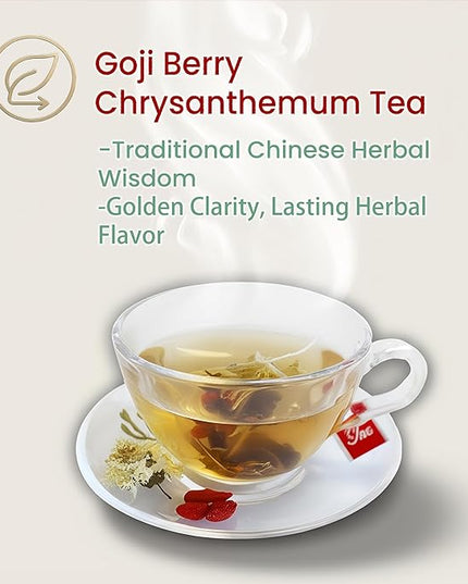 ADMIRINGAZELAND Goji Berry Chrysanthemum Tea Bags, 30 Count - Pyramid Teabags, 6 Ingredients - Dandelion Root, Wolfberry, Cassia Seed, Honeysuckle, Burdock - Chinese Herbal for Office & Home, 5.3 oz