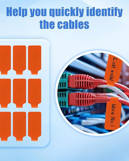 50 Pieces Cord Labels Self-Adhesive Nylon Cable Labels Tags Waterproof Wire Cable Tags or Electronics Office Computers Management and Identification (Orange)